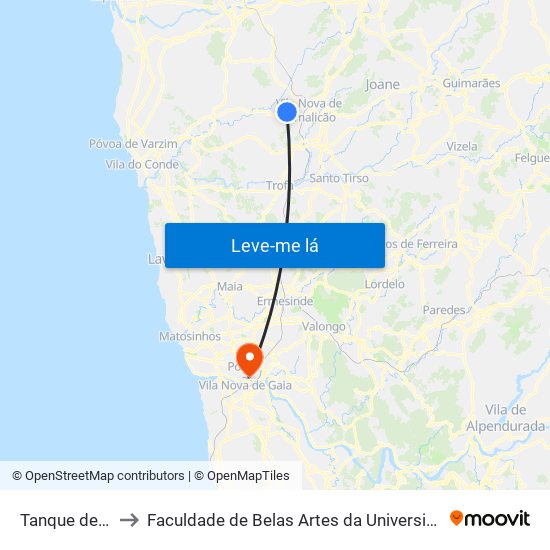 Tanque de Outiz to Faculdade de Belas Artes da Universidade do Porto map