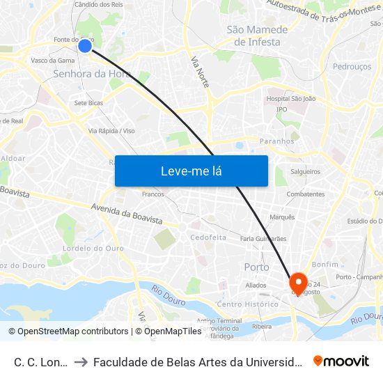 C. C. Londres to Faculdade de Belas Artes da Universidade do Porto map