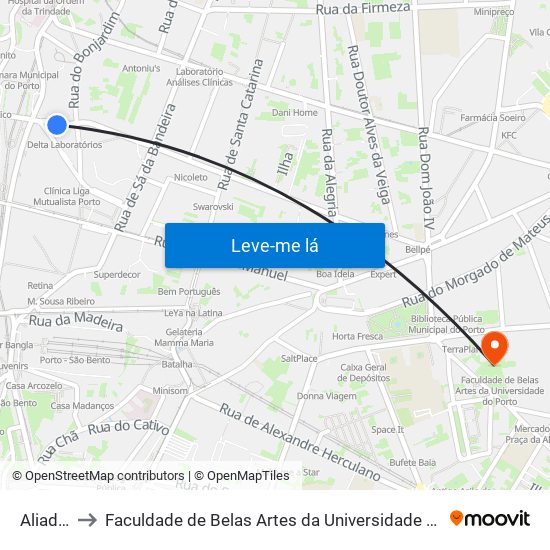 Aliados to Faculdade de Belas Artes da Universidade do Porto map