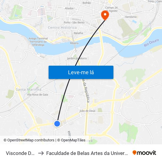 Visconde Devesas to Faculdade de Belas Artes da Universidade do Porto map
