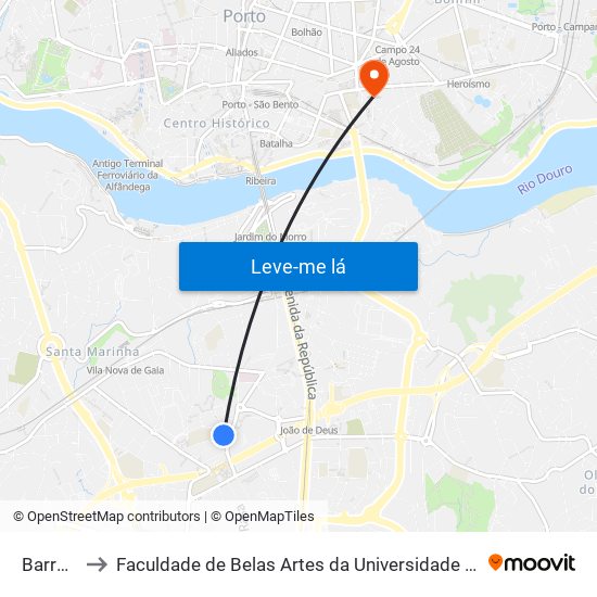 Barrosa to Faculdade de Belas Artes da Universidade do Porto map