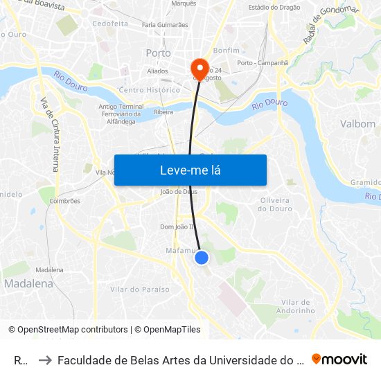 RTP to Faculdade de Belas Artes da Universidade do Porto map