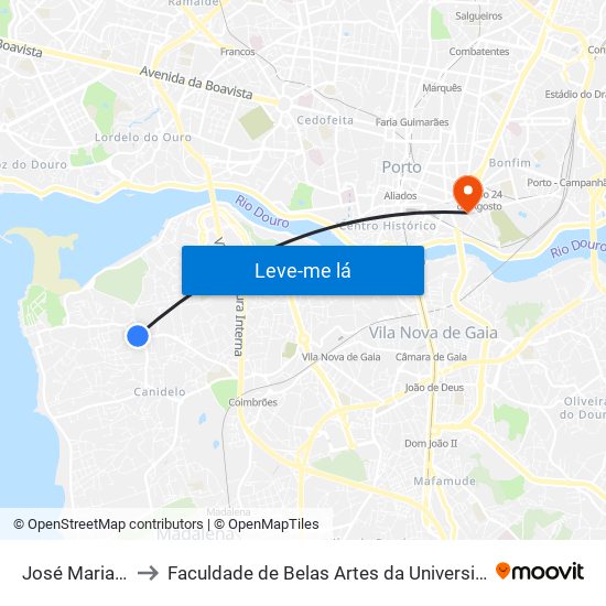 José Maria Alves to Faculdade de Belas Artes da Universidade do Porto map