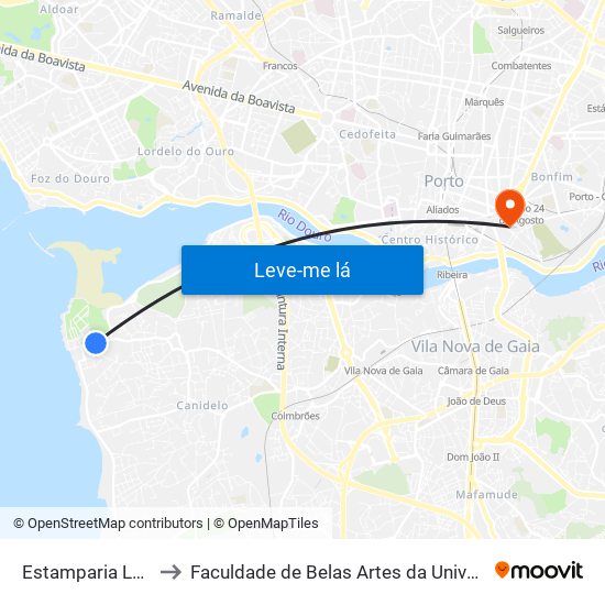 Estamparia Lavadores to Faculdade de Belas Artes da Universidade do Porto map