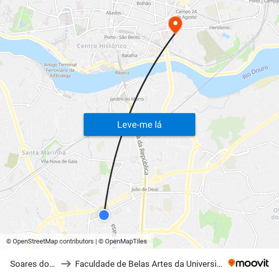 Soares dos Reis to Faculdade de Belas Artes da Universidade do Porto map