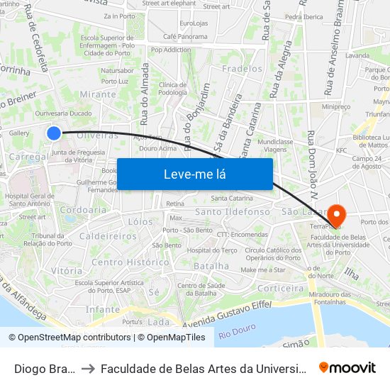 Diogo Brandão to Faculdade de Belas Artes da Universidade do Porto map
