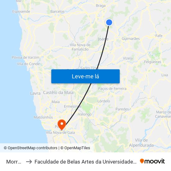 Morreira to Faculdade de Belas Artes da Universidade do Porto map