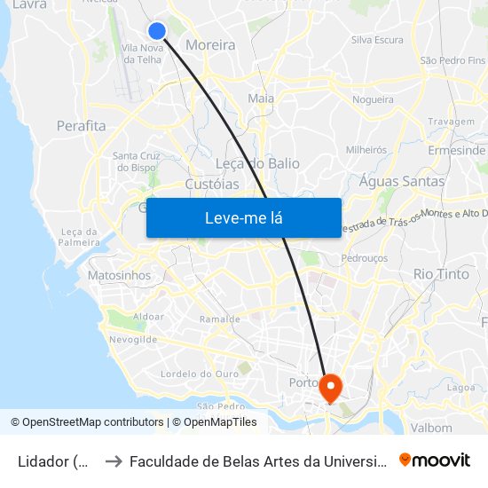 Lidador (Metro) to Faculdade de Belas Artes da Universidade do Porto map