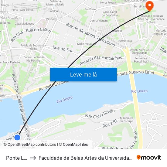 Ponte Luíz I to Faculdade de Belas Artes da Universidade do Porto map