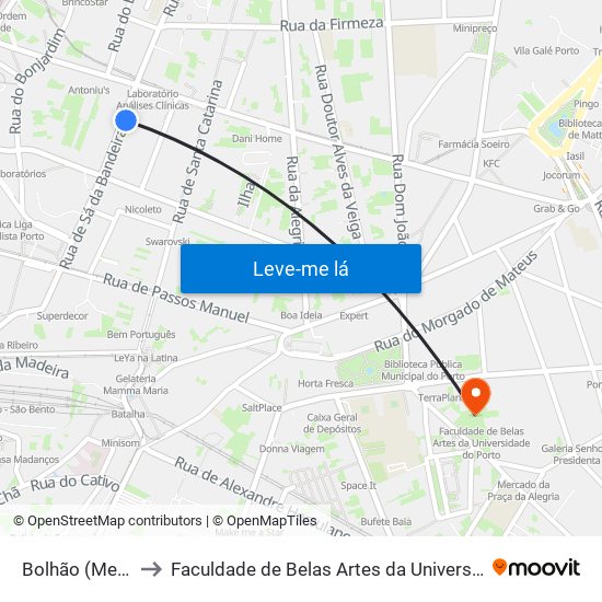 Bolhão (Mercado) to Faculdade de Belas Artes da Universidade do Porto map