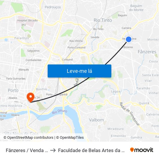 Venda Nova to Faculdade de Belas Artes da Universidade do Porto map