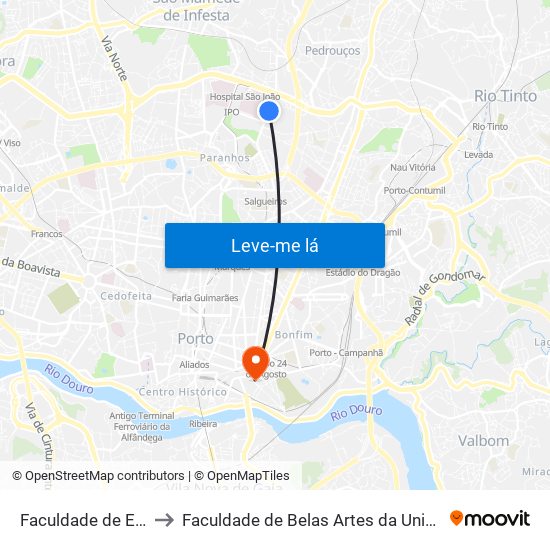 Faculdade de Engenharia to Faculdade de Belas Artes da Universidade do Porto map