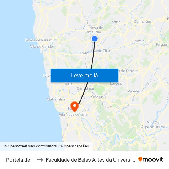 Portela de Baixo to Faculdade de Belas Artes da Universidade do Porto map