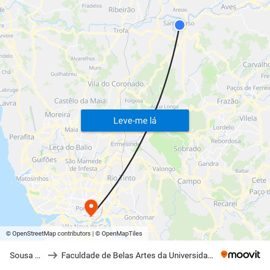 Sousa Cruz to Faculdade de Belas Artes da Universidade do Porto map