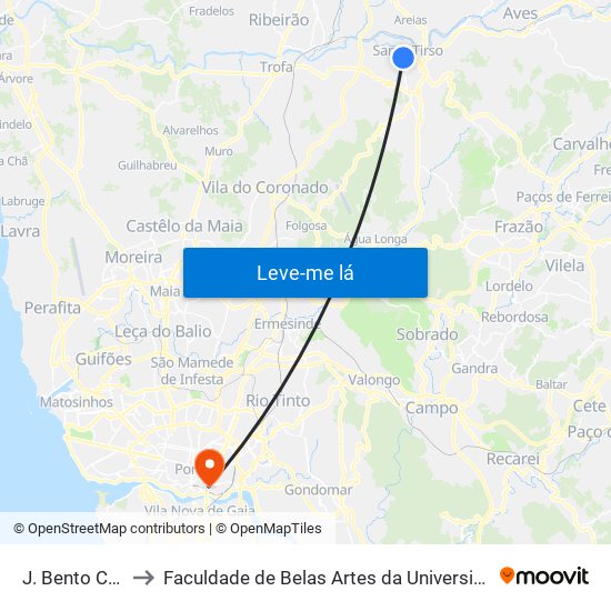 J. Bento Correia to Faculdade de Belas Artes da Universidade do Porto map