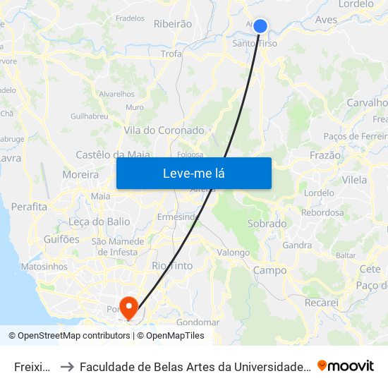 Freixieiro to Faculdade de Belas Artes da Universidade do Porto map