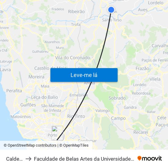 Caldelas to Faculdade de Belas Artes da Universidade do Porto map
