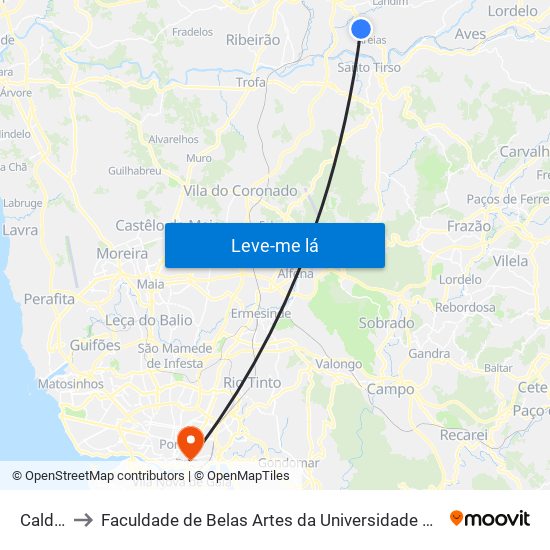 Caldas to Faculdade de Belas Artes da Universidade do Porto map