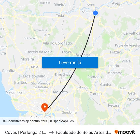 Covas | Perlonga 2 | Casa de Repouso to Faculdade de Belas Artes da Universidade do Porto map