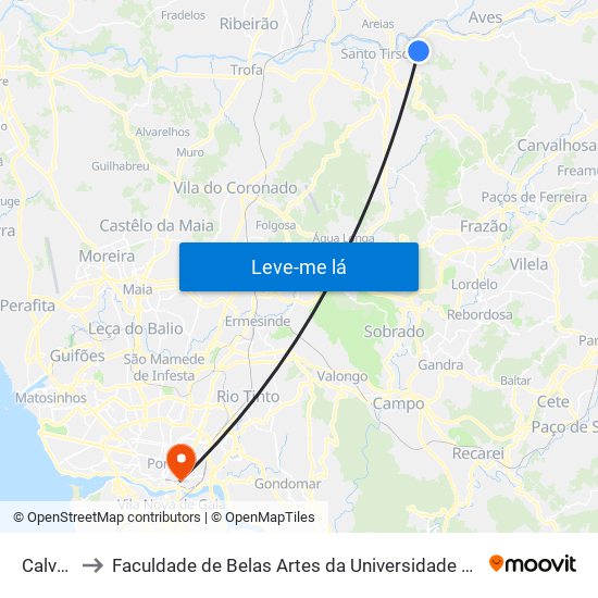 Calvelo to Faculdade de Belas Artes da Universidade do Porto map