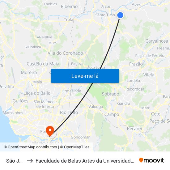 São João to Faculdade de Belas Artes da Universidade do Porto map