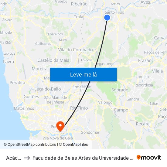 Acácias to Faculdade de Belas Artes da Universidade do Porto map