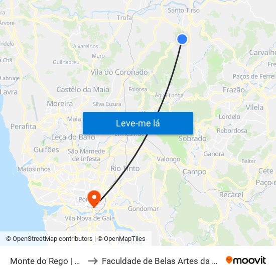 Monte do Rego | A. Figueiredo 2 to Faculdade de Belas Artes da Universidade do Porto map