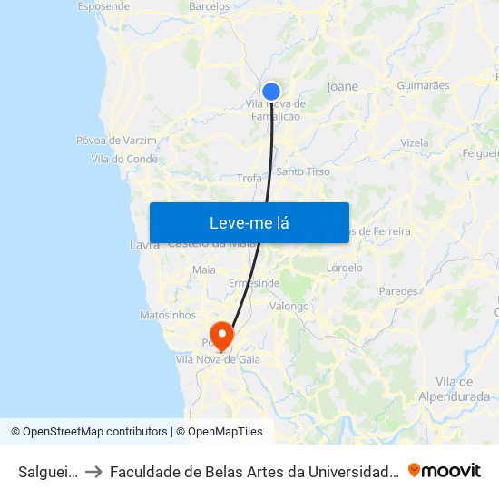 Salgueiros to Faculdade de Belas Artes da Universidade do Porto map