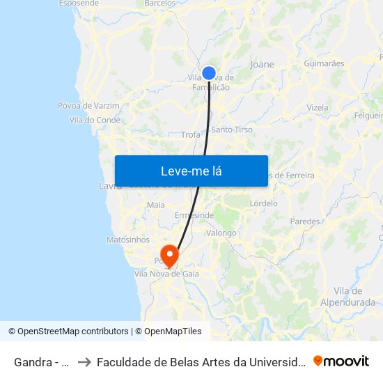 Gandra/Pêgo to Faculdade de Belas Artes da Universidade do Porto map
