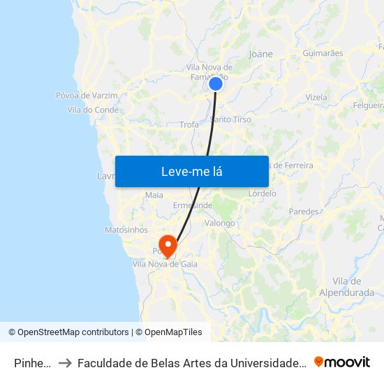 Pinheiral to Faculdade de Belas Artes da Universidade do Porto map
