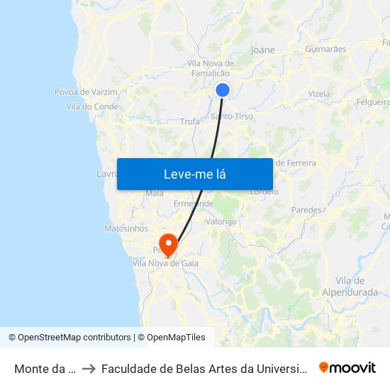 Monte da Pena to Faculdade de Belas Artes da Universidade do Porto map