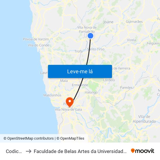 Codiceira to Faculdade de Belas Artes da Universidade do Porto map