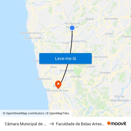 Câmara Municipal de Vila Nova de Famalicão to Faculdade de Belas Artes da Universidade do Porto map