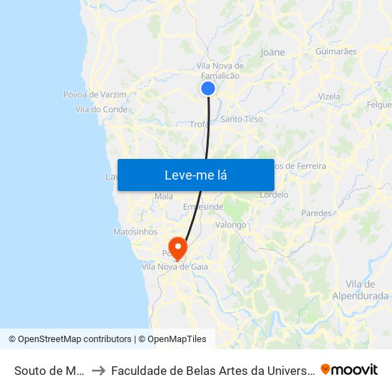 Souto de Macieira to Faculdade de Belas Artes da Universidade do Porto map