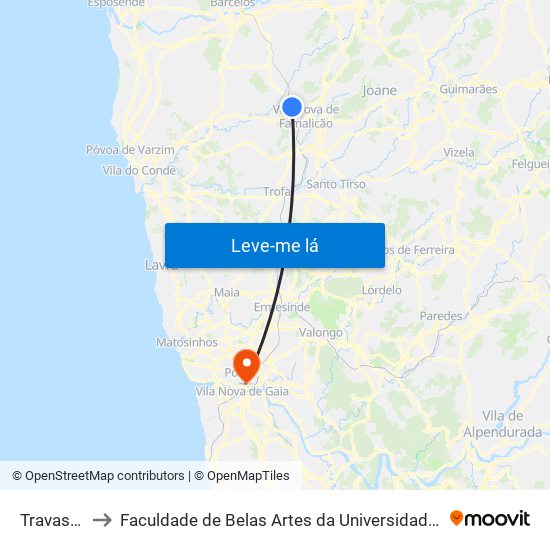 Travassos to Faculdade de Belas Artes da Universidade do Porto map
