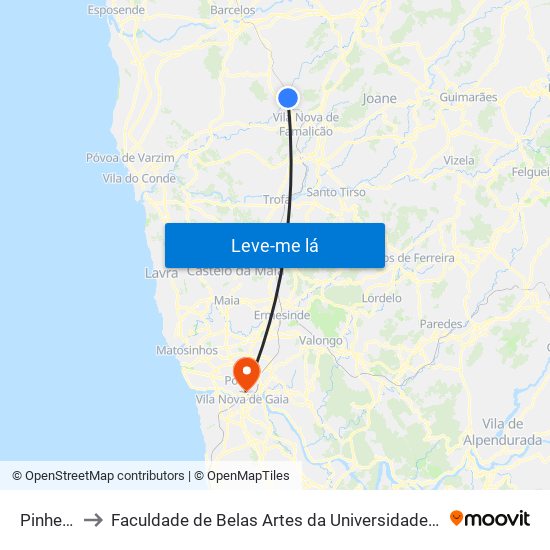 Pinheiral to Faculdade de Belas Artes da Universidade do Porto map