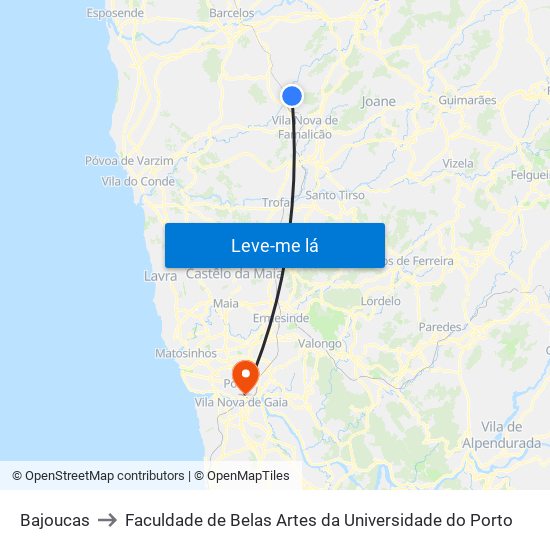 Bajoucas to Faculdade de Belas Artes da Universidade do Porto map