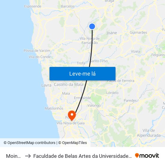 Moinhos to Faculdade de Belas Artes da Universidade do Porto map