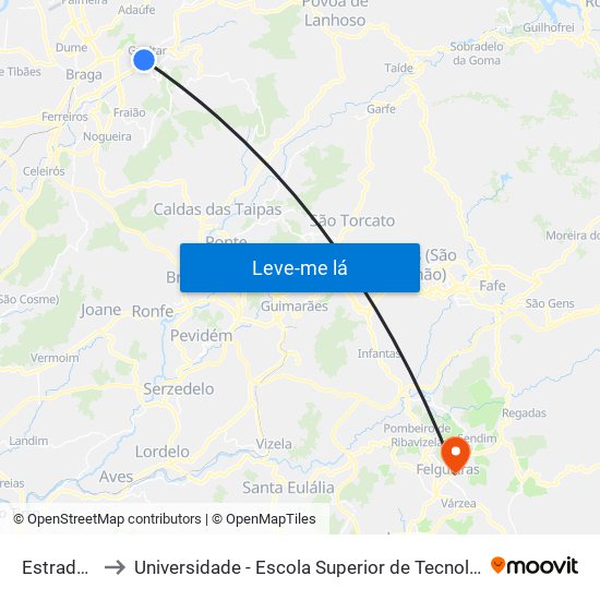 Estrada Nova I to Universidade - Escola Superior de Tecnologia e Gestão de Felgueiras map