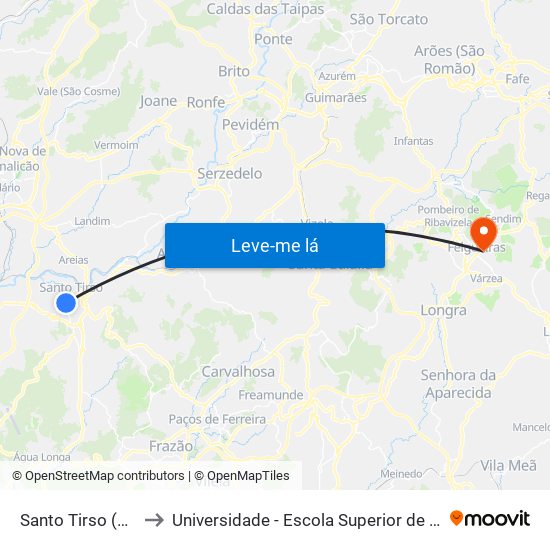 Santo Tirso (Fábrica do Arco) to Universidade - Escola Superior de Tecnologia e Gestão de Felgueiras map