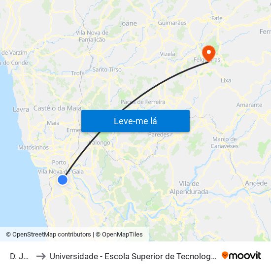 D. João II to Universidade - Escola Superior de Tecnologia e Gestão de Felgueiras map