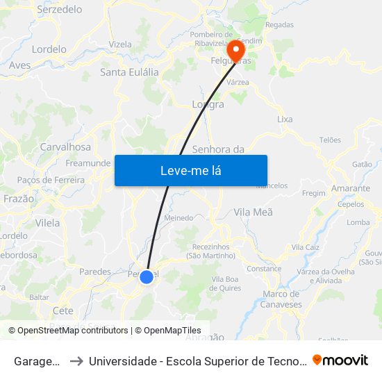 Penafiel | Garagem Valpi to Universidade - Escola Superior de Tecnologia e Gestão de Felgueiras map