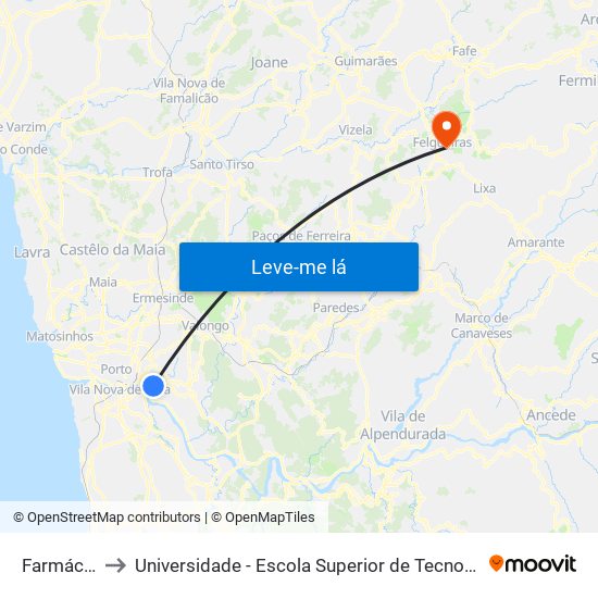 Farmácia Nova to Universidade - Escola Superior de Tecnologia e Gestão de Felgueiras map