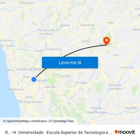 Rio to Universidade - Escola Superior de Tecnologia e Gestão de Felgueiras map