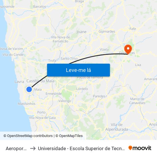 Aeroporto (AVIS) to Universidade - Escola Superior de Tecnologia e Gestão de Felgueiras map