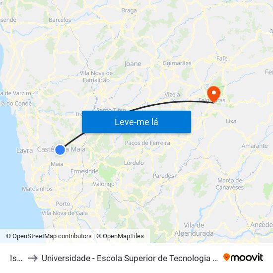 Ismai to Universidade - Escola Superior de Tecnologia e Gestão de Felgueiras map