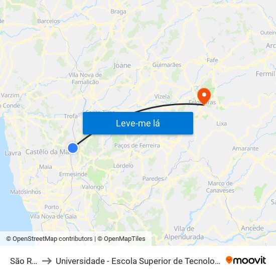 São Romão to Universidade - Escola Superior de Tecnologia e Gestão de Felgueiras map