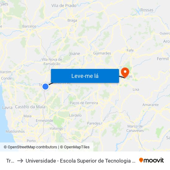 Trofa to Universidade - Escola Superior de Tecnologia e Gestão de Felgueiras map