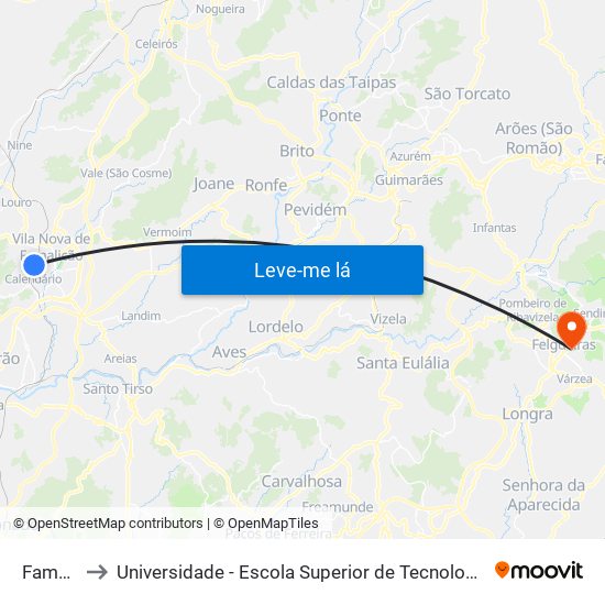 Famalicão to Universidade - Escola Superior de Tecnologia e Gestão de Felgueiras map