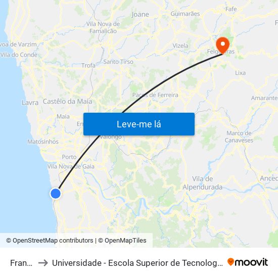 Francelos to Universidade - Escola Superior de Tecnologia e Gestão de Felgueiras map